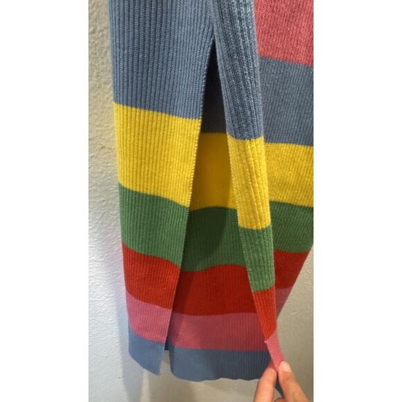 English Factory Size Medium Striped Rainbow Knit MIDI Dress Bodycon PRIDE Slit - Picture 8 of 10